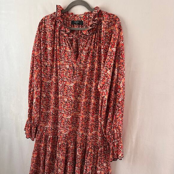 O.P.T One Pretty Time Anthropologie Dress Peasant Tiered Midi Floral Boho Medium - Picture 5 of 12